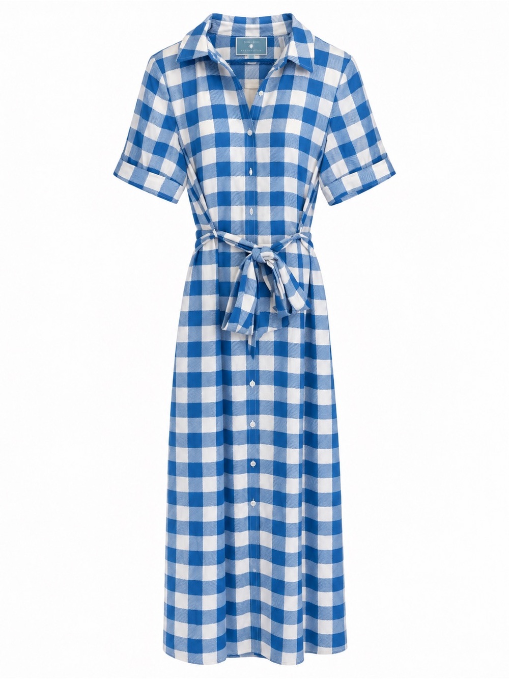 Draper James x NET-A-PORTER Blue White Gingham Belted Midi Shirt Dress